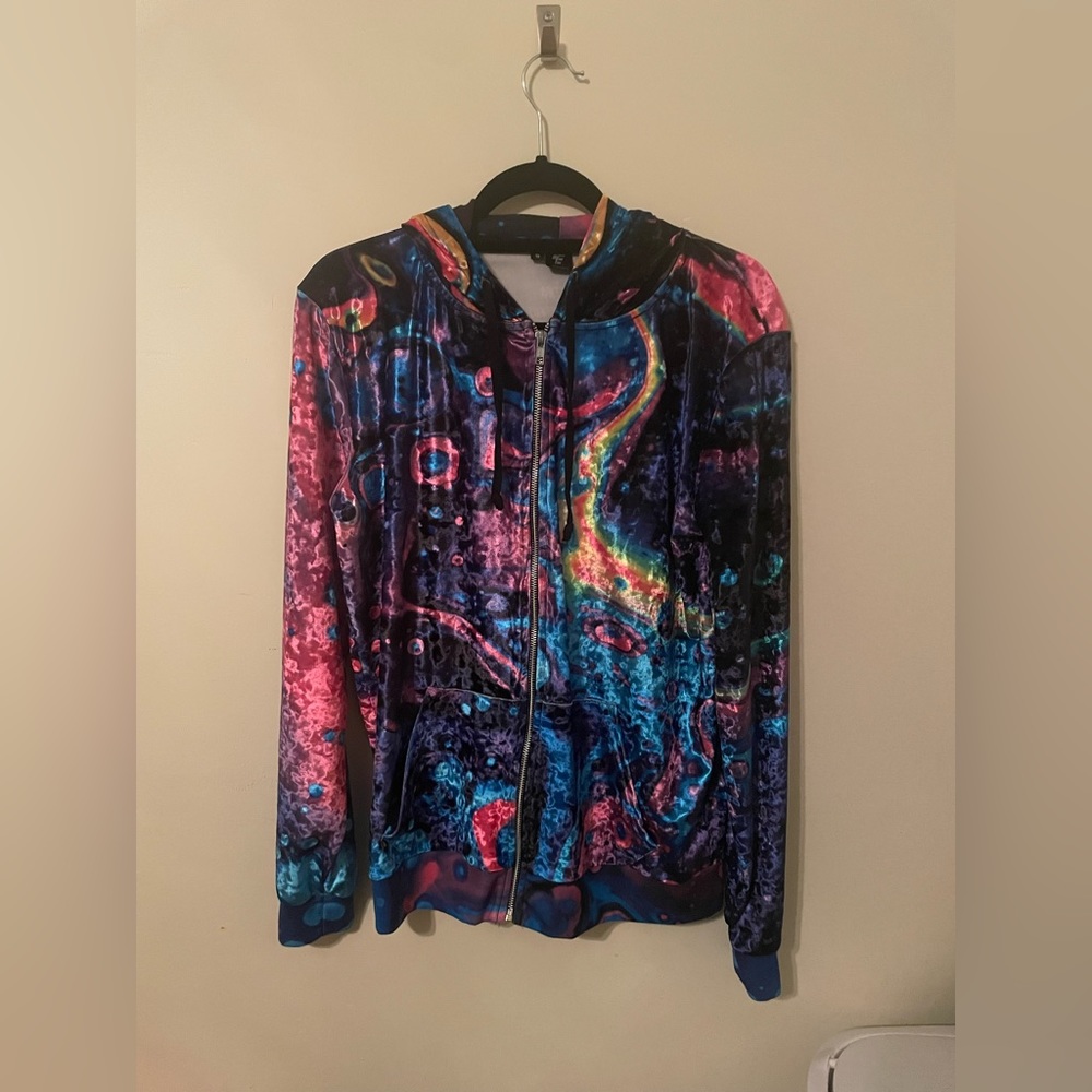 Electro Threads Crushed Velvet Acid Bath Zip Up Hoodie Jacket Unisex Size Small